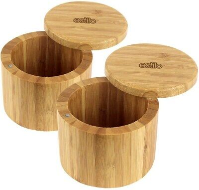 Estilo 100% Natural Bamboo Salt And Spice Box With Lid Set 2