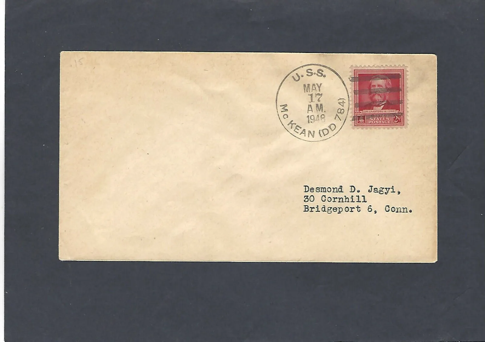 USS McKEAN NAVAL CANCEL COVER MAY 17-1948