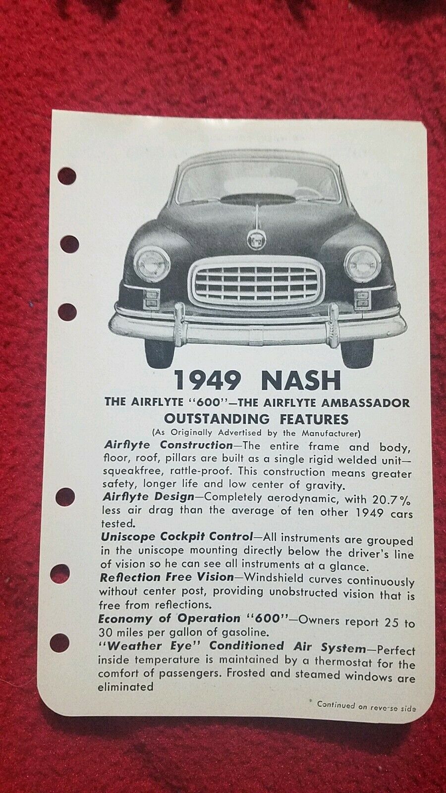 Vintage 1949  Nash   dealer Literature