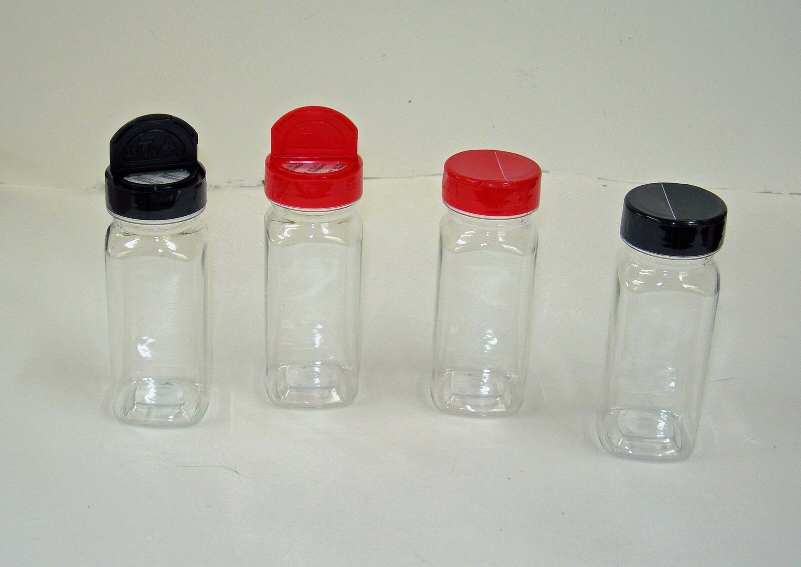 4oz Clear Square Spice Bottle  Jars With Red Or Black Caps U-pick