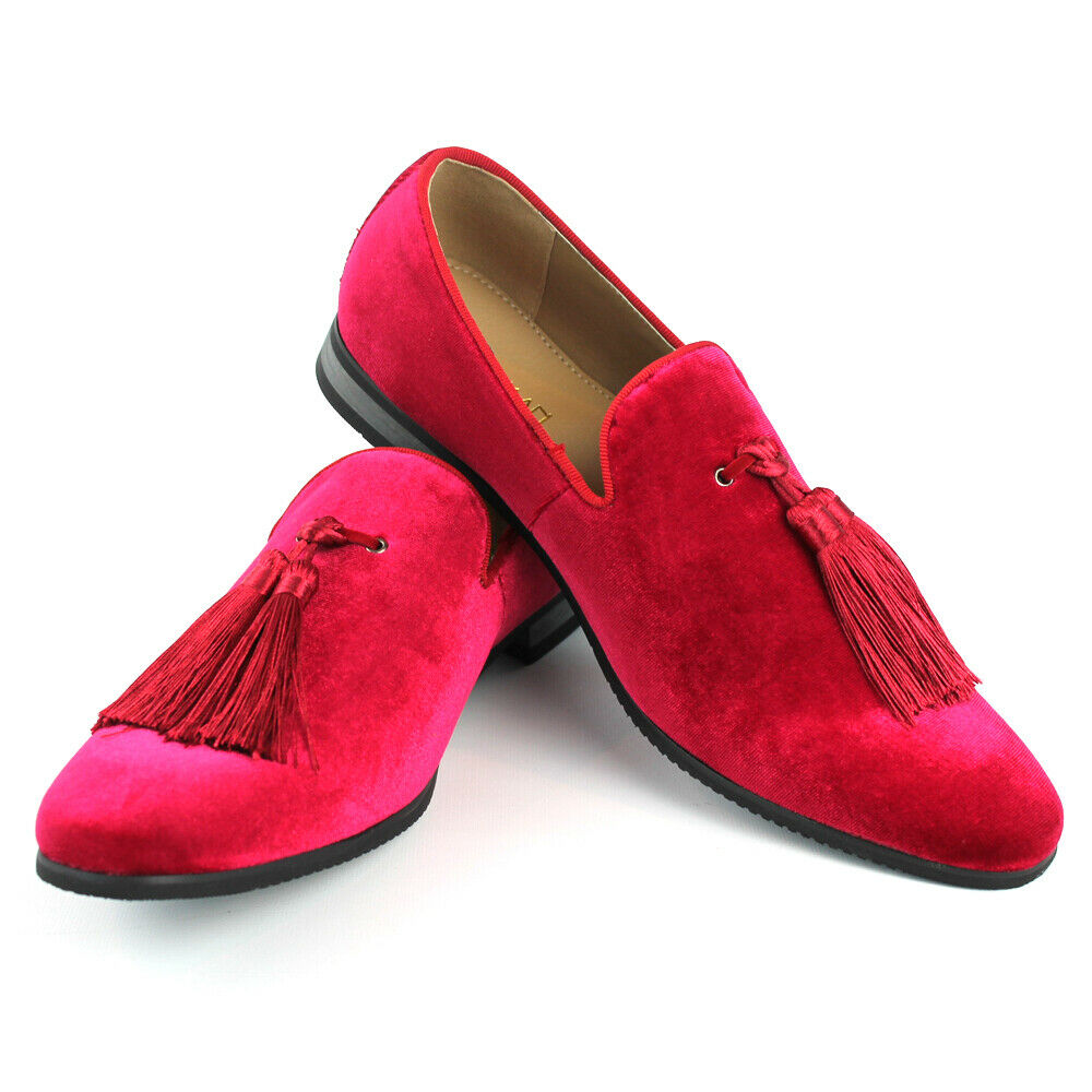 Velvet Slip On Loafers Handmade Tassel Modern Formal Mens Dress Shoes By AZAR