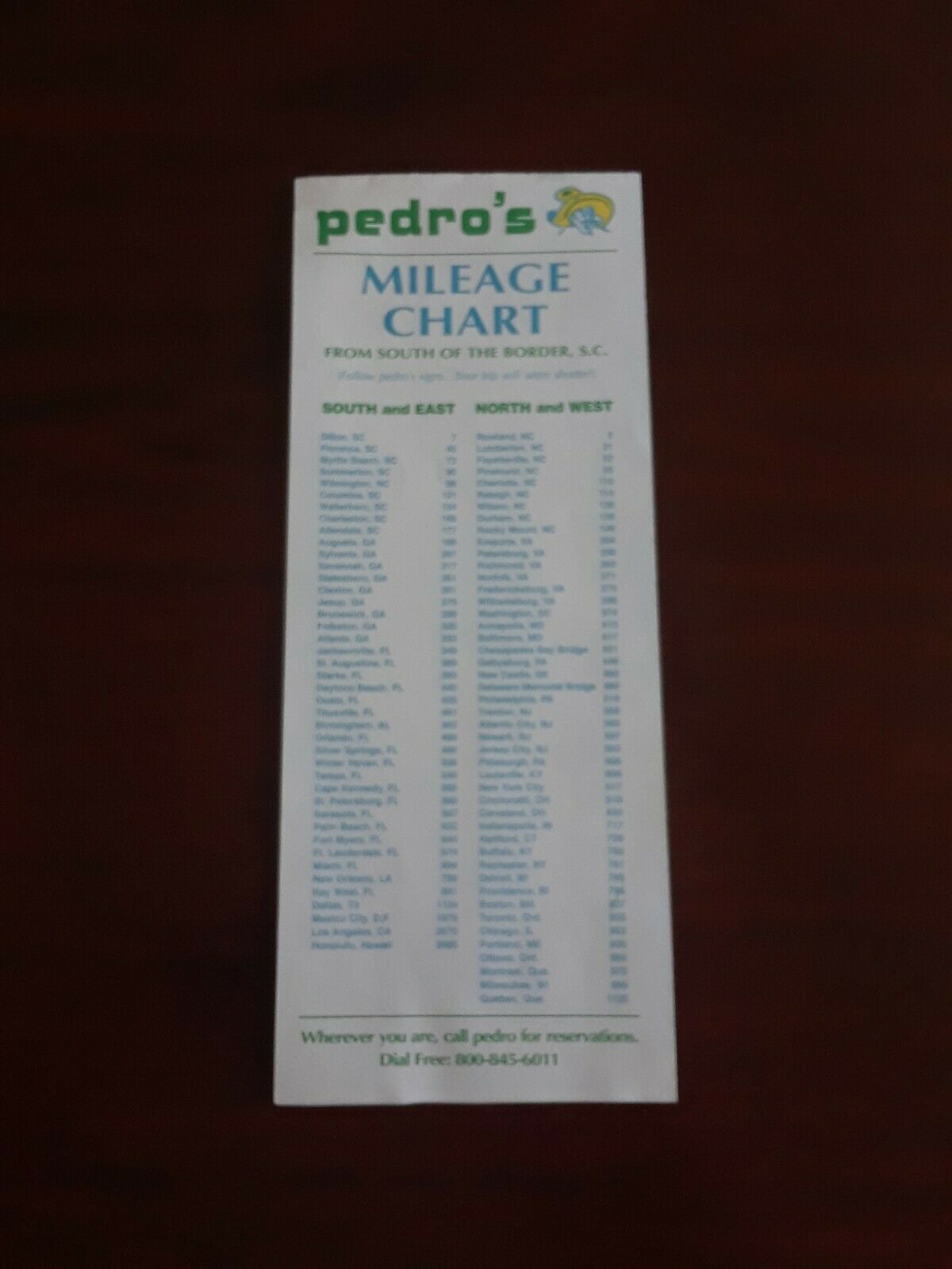 South of the Border, Pedro, SOB Vintage Mileage Chart, Brochure, Map