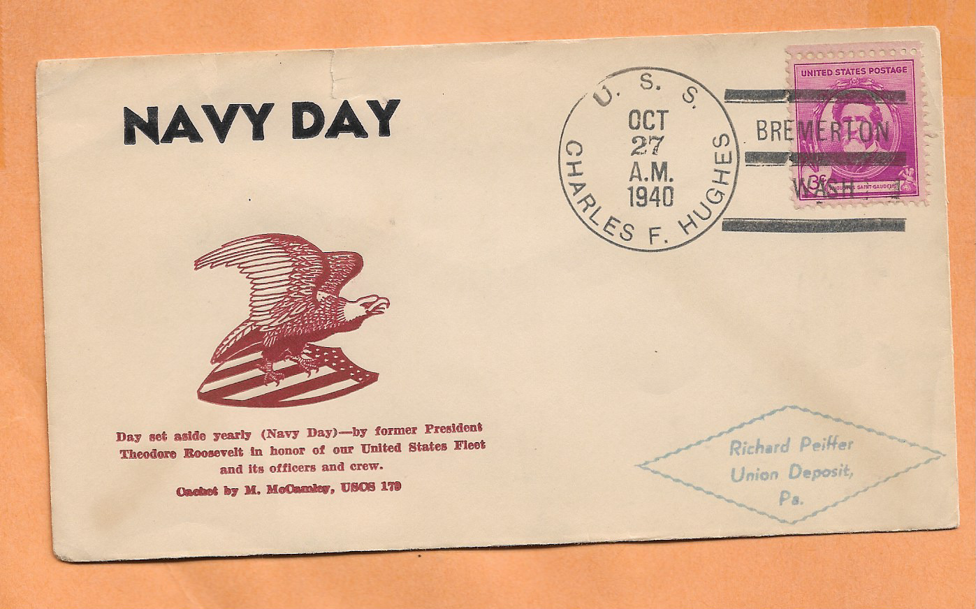 U.S.S.  CHARLES F. HUGHES NAVY DAY OCT 27,1940  NAVAL COVER