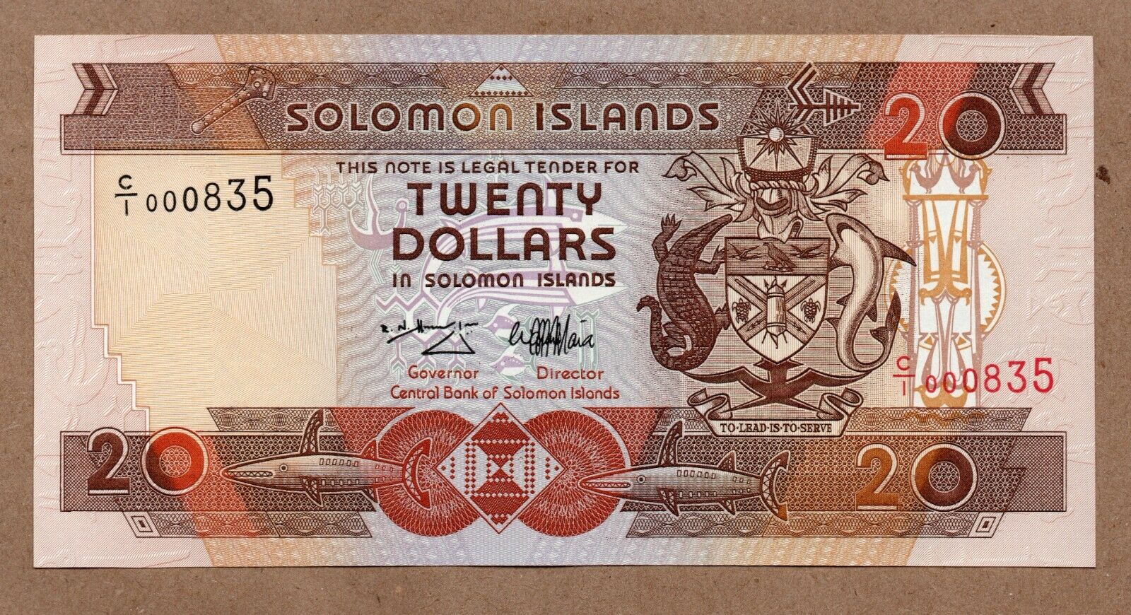 SOLOMON ISLANDS - 20 DOLLARS - ND1996 - NICE SERIAL# 000835 - P21 - UNCIRCULATED