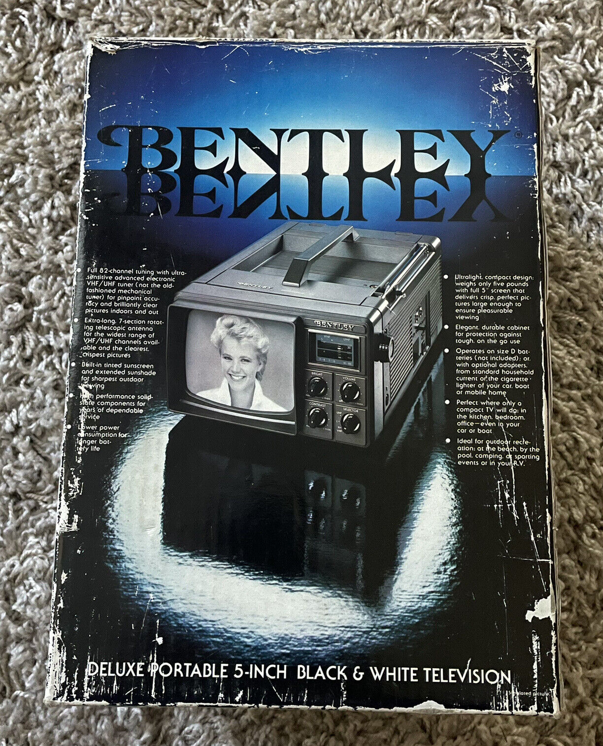 Bentley 100 Deluxe Portable 5" Inch Black & White Television Vintage With Box