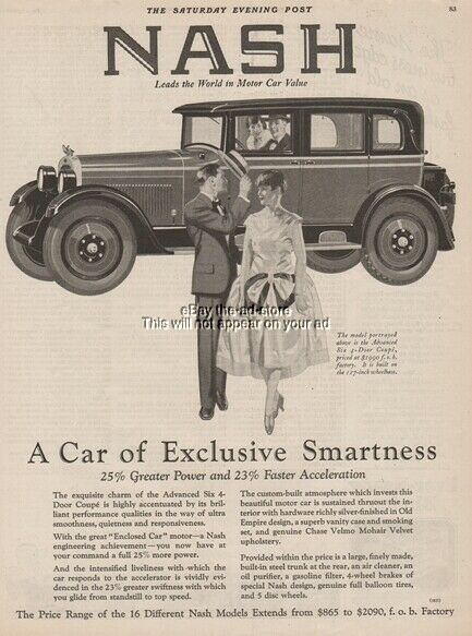 1926 Nash Motors Kenosha WI Advanced Six 4 Door Coupe Vintage 1920s Car Auto Ad