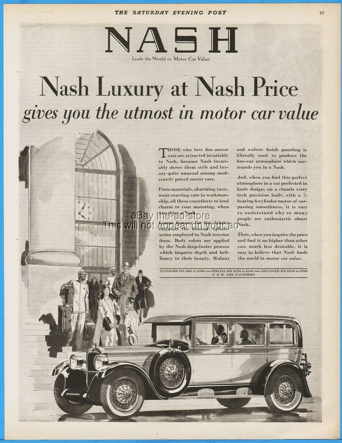 1928 Nash Standard Special Advanced Six Utmost in motor car value automobile ad