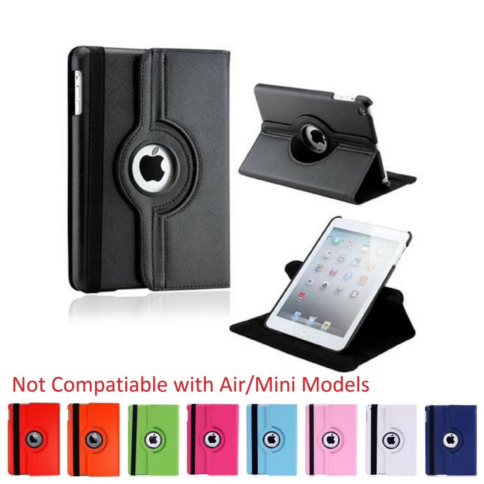 Leather Case And Cover Stand For Apple Ipad 2 / 3 / 4 Only - Rotates 360 Degrees