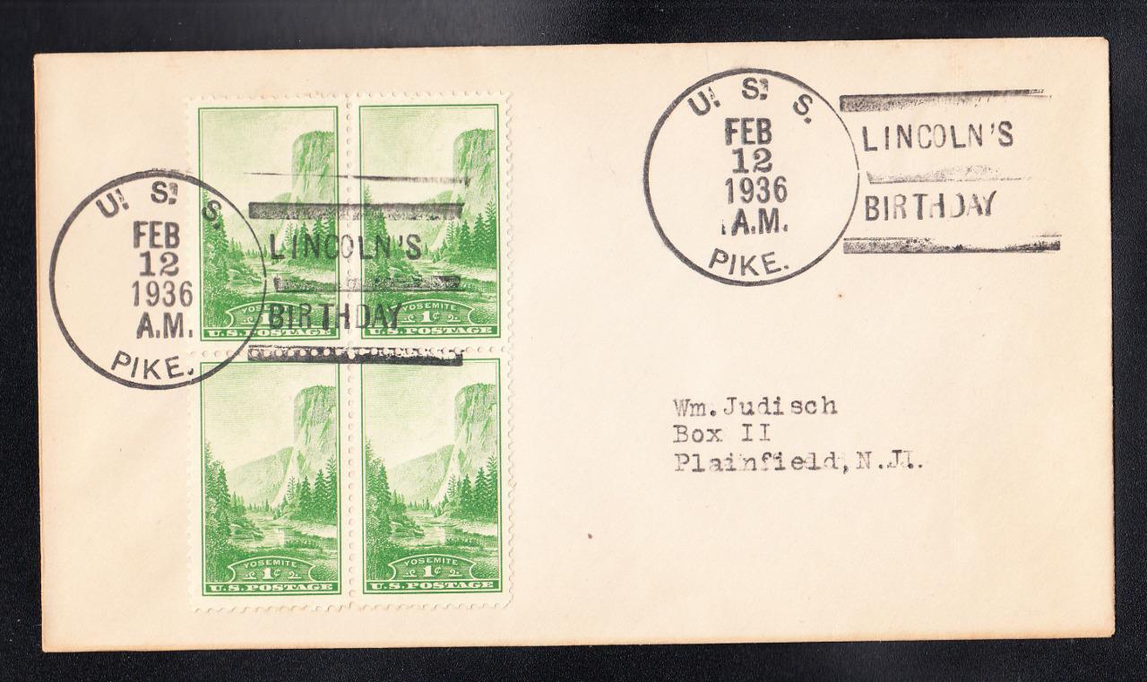 Submarine USS PIKE SS-173 Lincoln's Birthday 1936 Naval Cover B3349