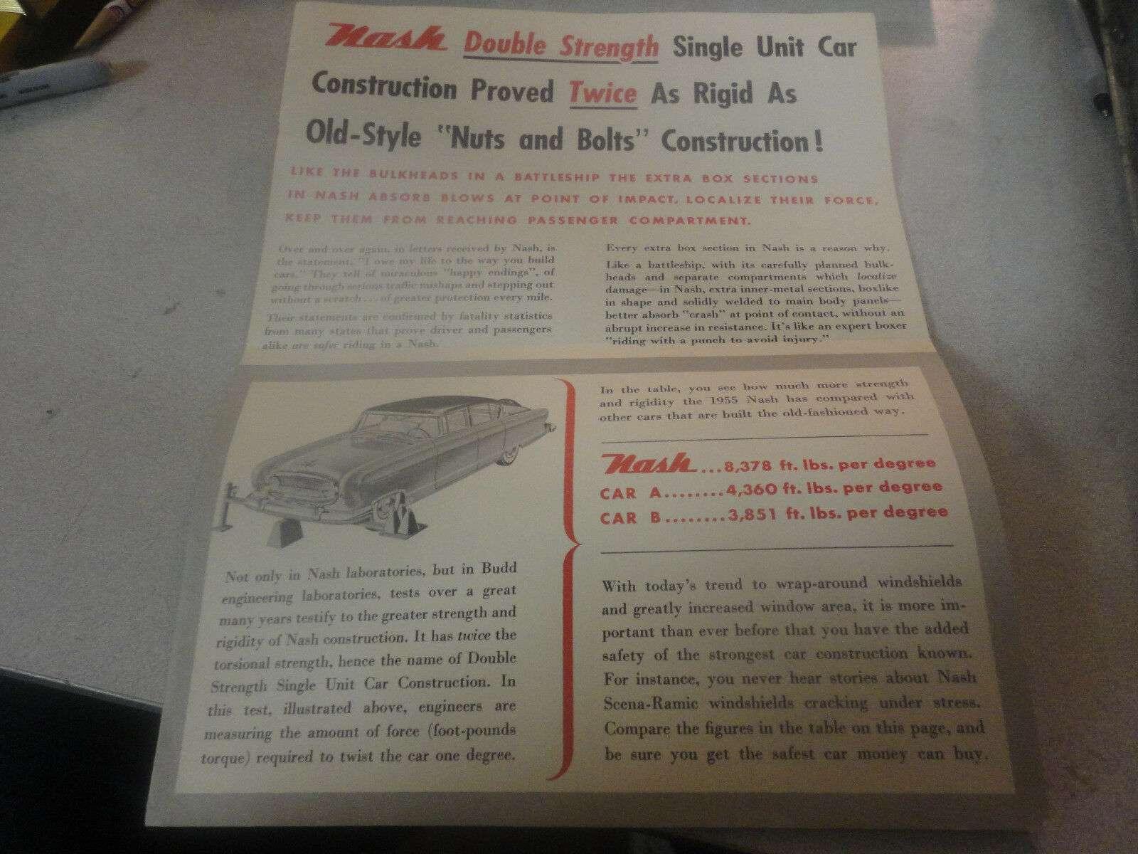 1955 Nash Double Strength Single Unit Car Construction Car Advertisement