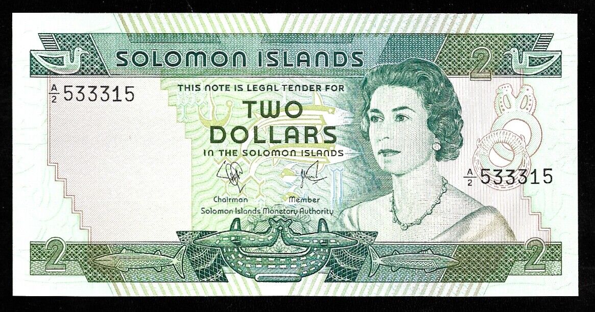 World Paper Money - Solomon Islands $2 Dollars ND 1977 P5a QEII @ Crisp UNC