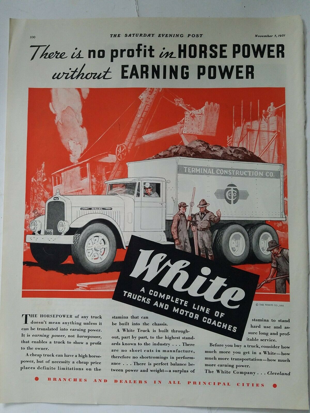 1931 White Company Terminal Construction Commercial Truck Vintage Color Ad