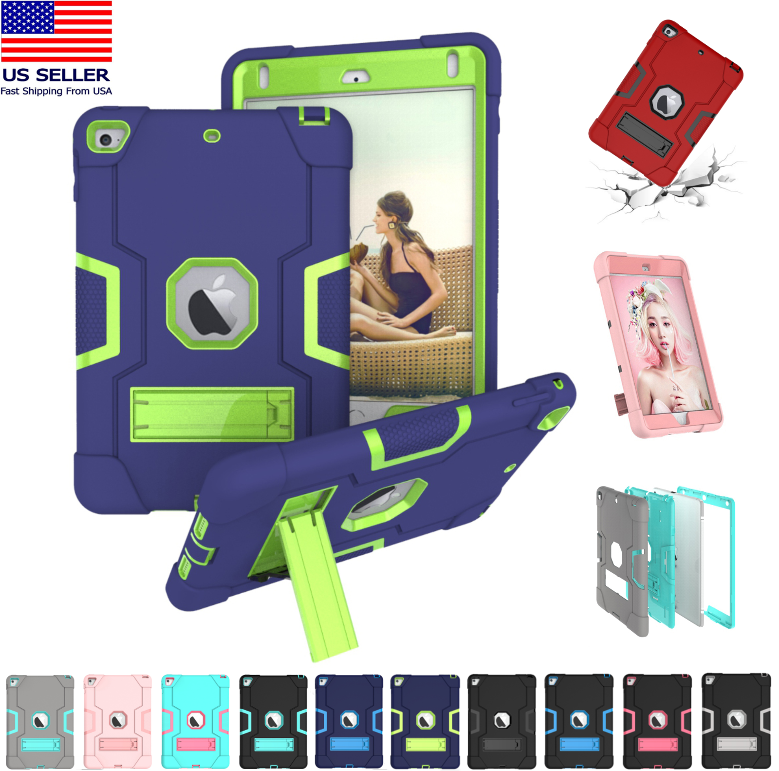 Shockproof Heavy Duty Hard Case Stand Cover For Ipad 7th Gen Air Mini 1 2 3 4 5