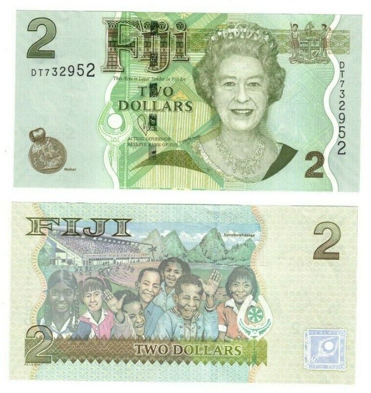 2011 Fiji P109b 2 Dollar Banknote UNC QEII Queen Elizabeth II