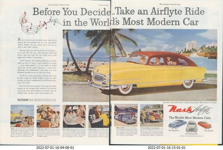 1951 Nash Airflyte Statesman Miami Beach FL Scene Sarra Vintage Print Ad SP8