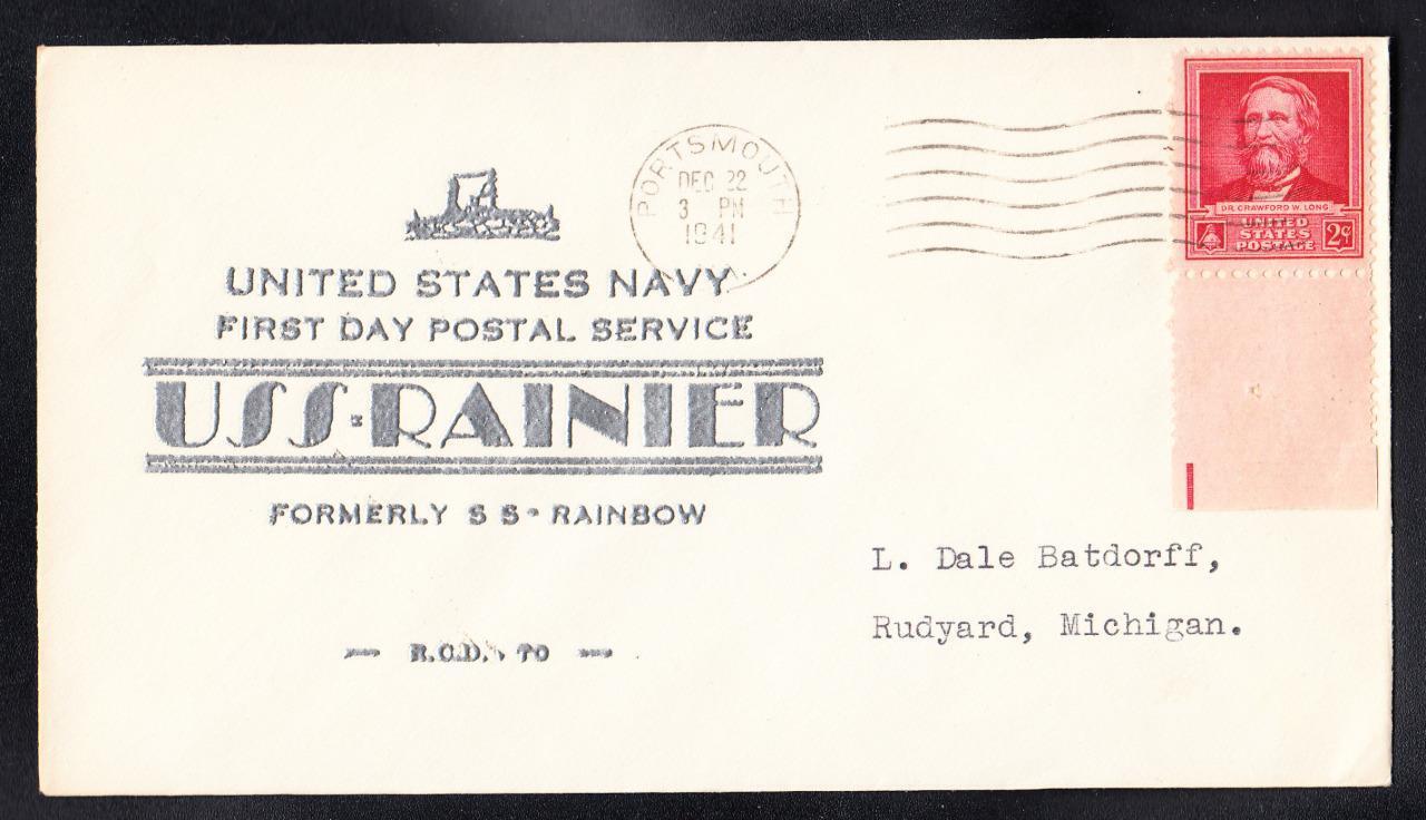 WWII Ammunition Ship USS RAINIER AE-5 FDPS 1941 Naval Cover B3886