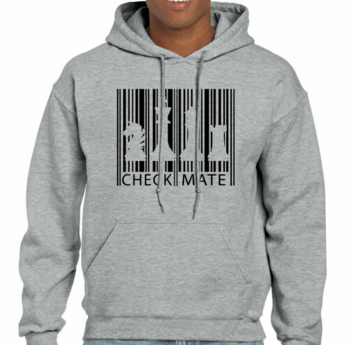 Chess Barcode Mens Funny Hoodie Board Game Player Set Pieces Timer Clock