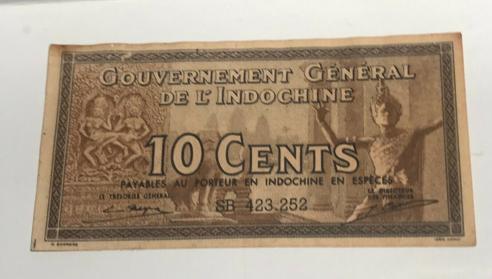 French Indochina  10 Cents   note bill /l market elephant