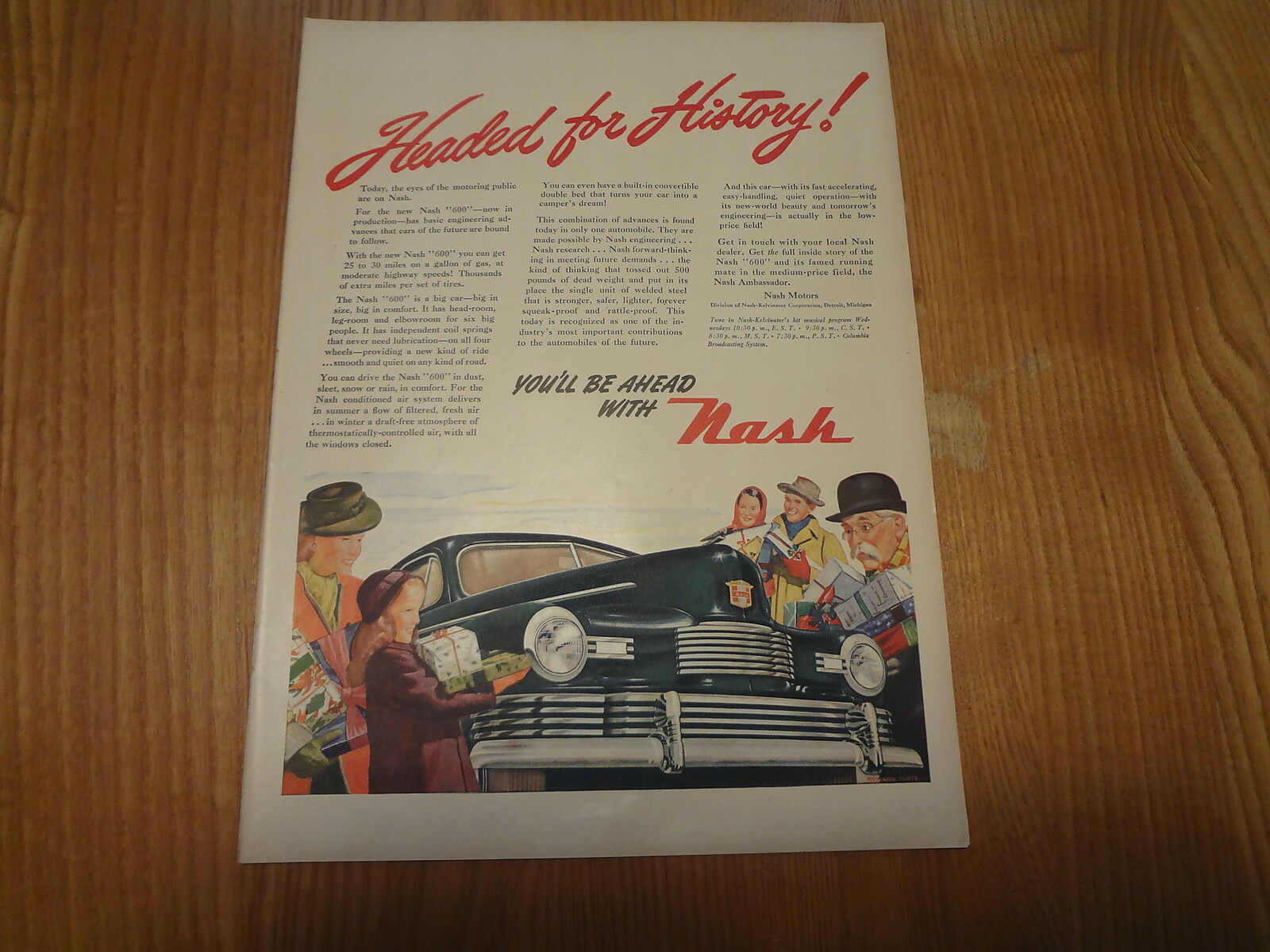 1946 Nash Motors Vintage Magazine Ad "headed For History!"