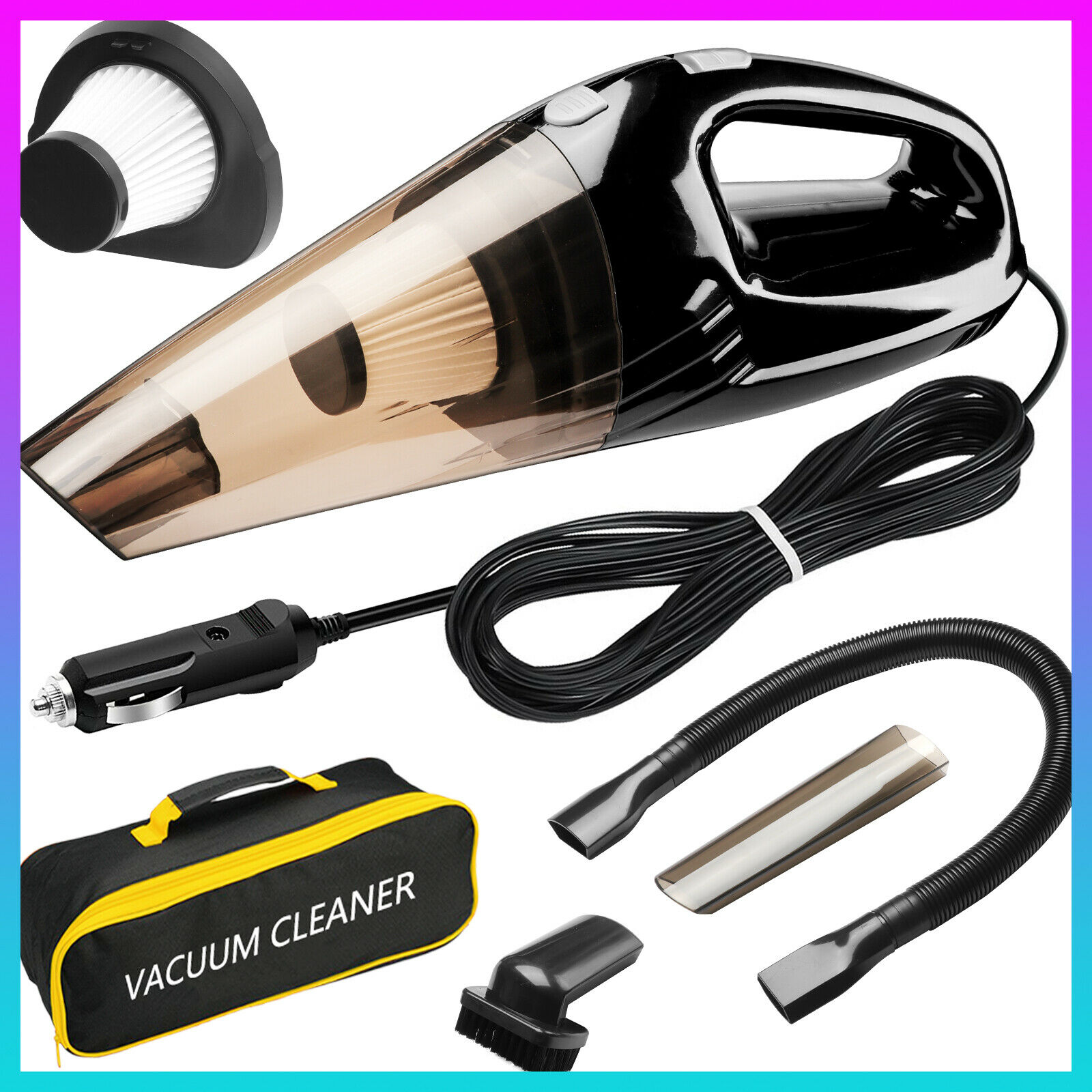 [Upgraded] Car Vacuum Cleaner, High Power 120W Wet&Dry with 15FT Power Cord&Bag