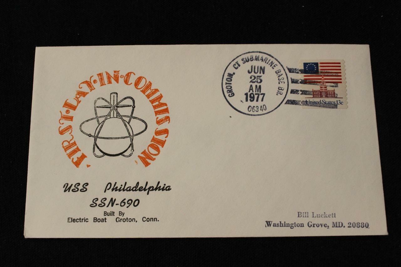 NAVAL COVER 1977 HAND CANCEL COMMISSIONING USS PHILADELPHIA (SSN-690) (4823)
