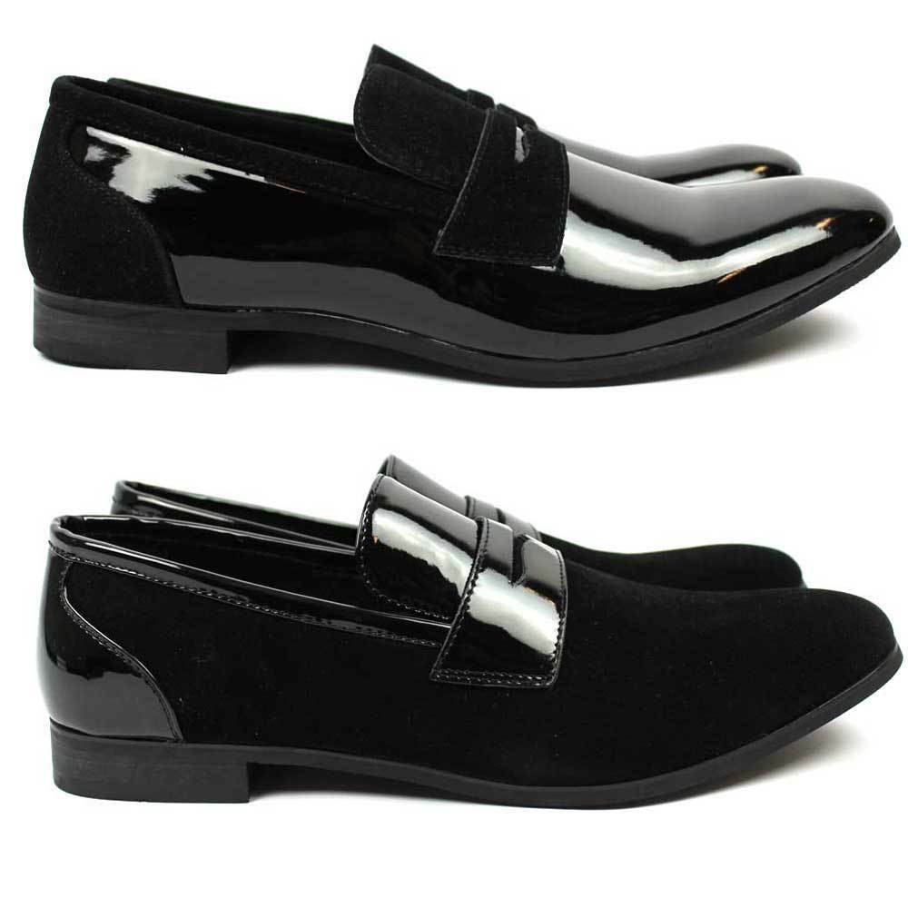 New Men Black Tuxedo Shoes Slip On Patent/suede Leather Dress Shoes Bradley Azar