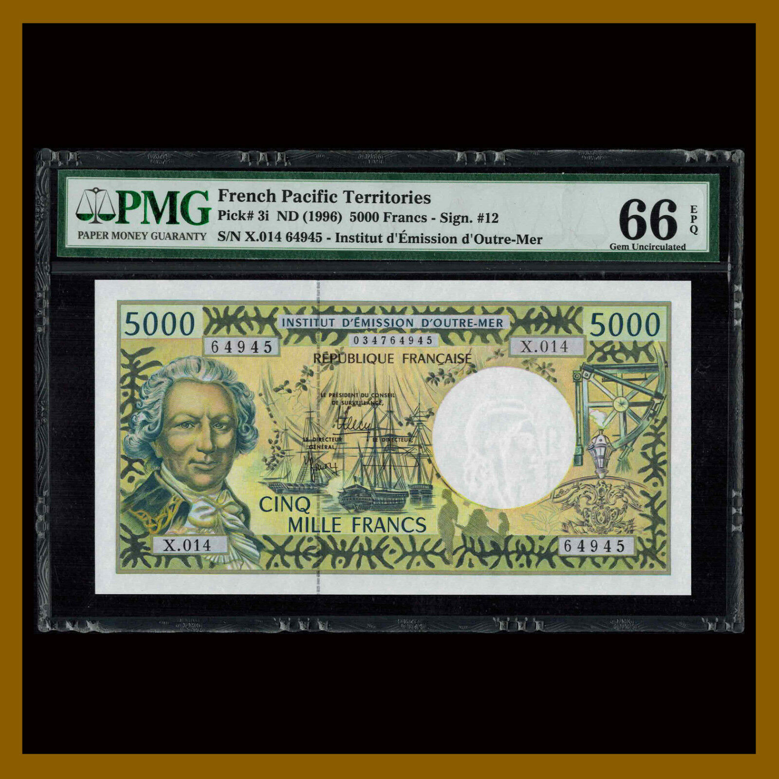 French Pacific Territories 5000 (5,000) Francs, 1996 P-3i Sig #i PMG 66 EPQ Unc